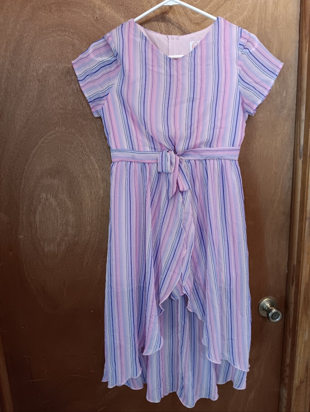 wonder nation girls Pink & Purple Striped Tie-Front High-Low Jumper Dress